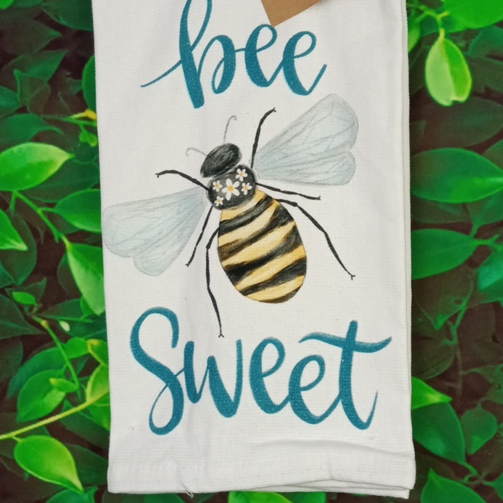 🌼🍒 Bee Sweet White Kitchen Towel - Picture 3 of 5